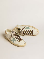 Golden Goose Women's Super-Star with gray glitter star and nude leather heel tab