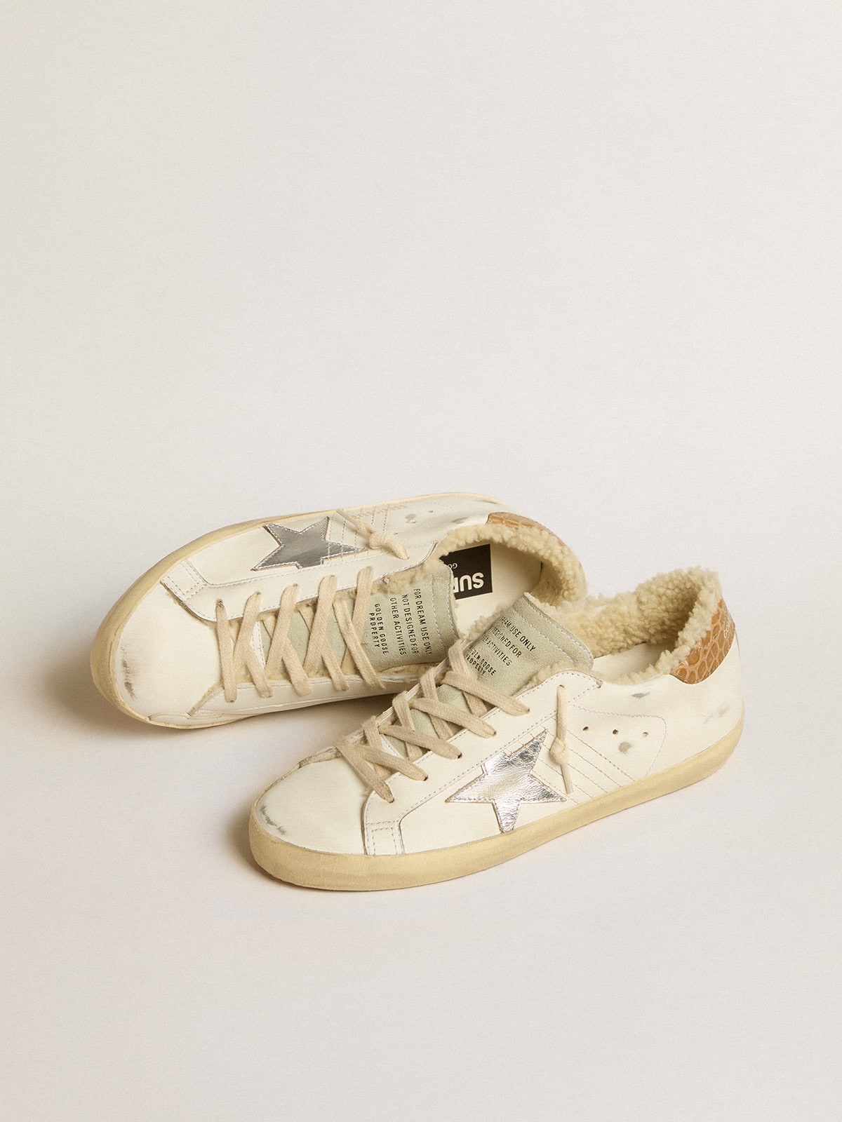 Golden Goose Super-Star with silver leather star and crocodile-print leather heel tab