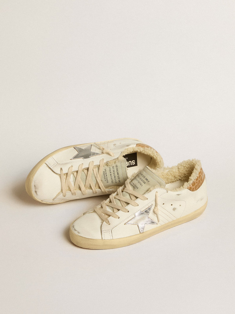 Golden Goose Super-Star with silver leather star and crocodile-print leather heel tab
