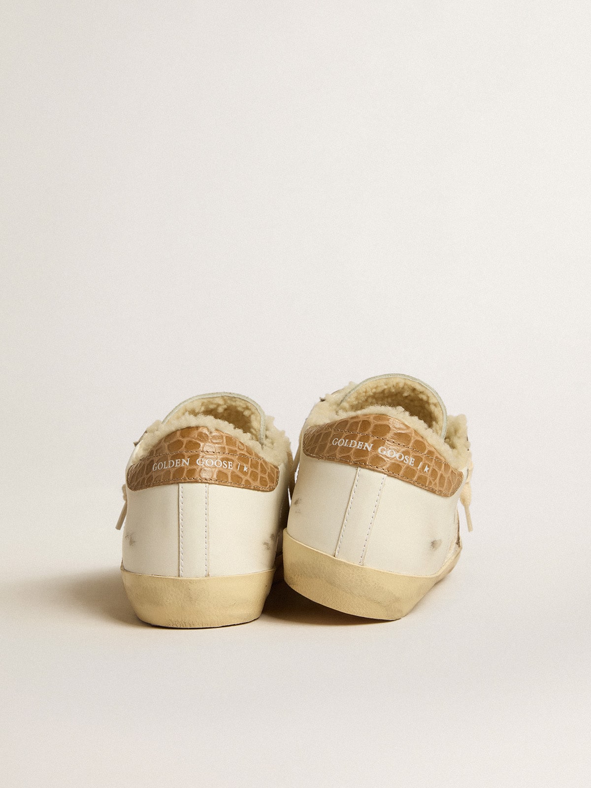 Golden Goose Super-Star with silver leather star and crocodile-print leather heel tab