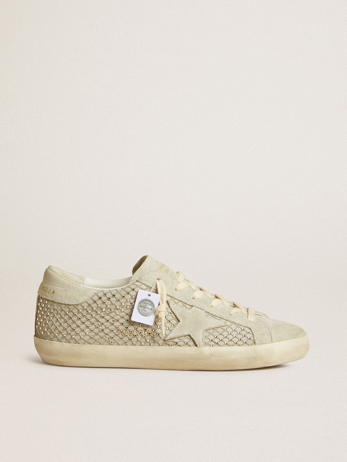 Golden Goose Women’s Super-Star with gray suede star and Swarovski crystal mesh