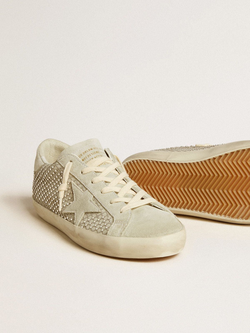 Golden Goose Women’s Super-Star with gray suede star and Swarovski crystal mesh