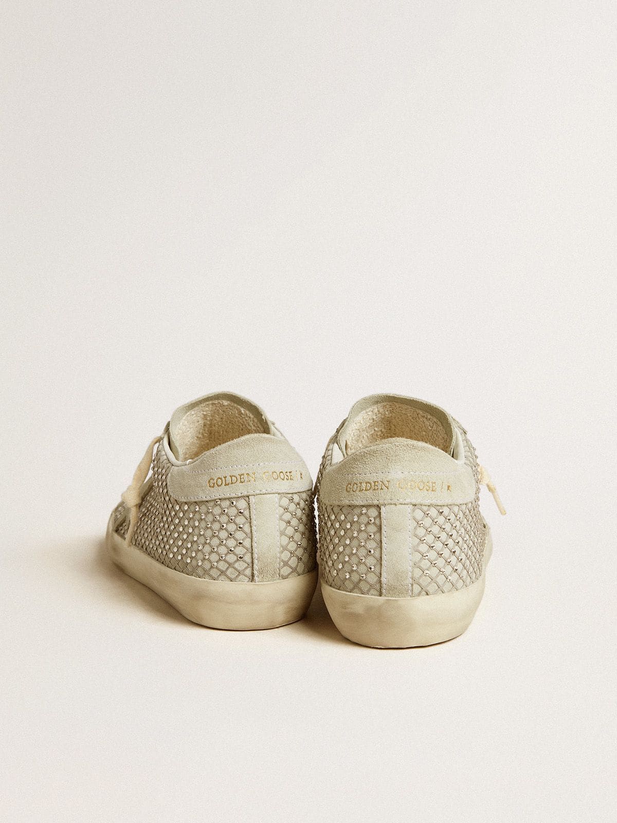 Golden Goose Women’s Super-Star with gray suede star and Swarovski crystal mesh