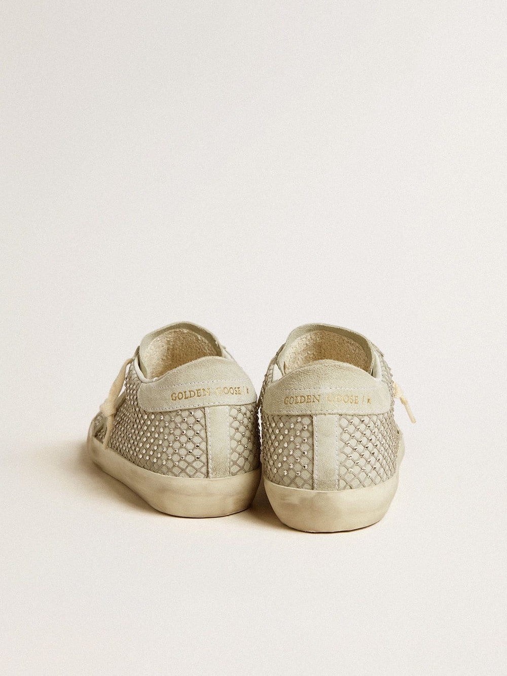 Golden Goose Women’s Super-Star with gray suede star and Swarovski crystal mesh