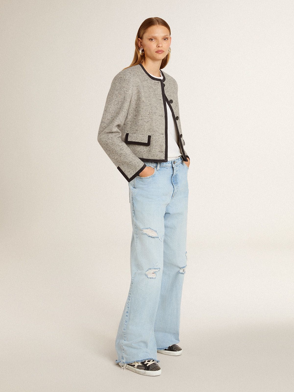 Golden Goose Women’s Super-Star in studded black nappa with white leather star