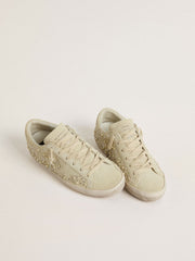 Golden Goose Women’s Super-Star in beige suede with pearls and Swarovski crystals