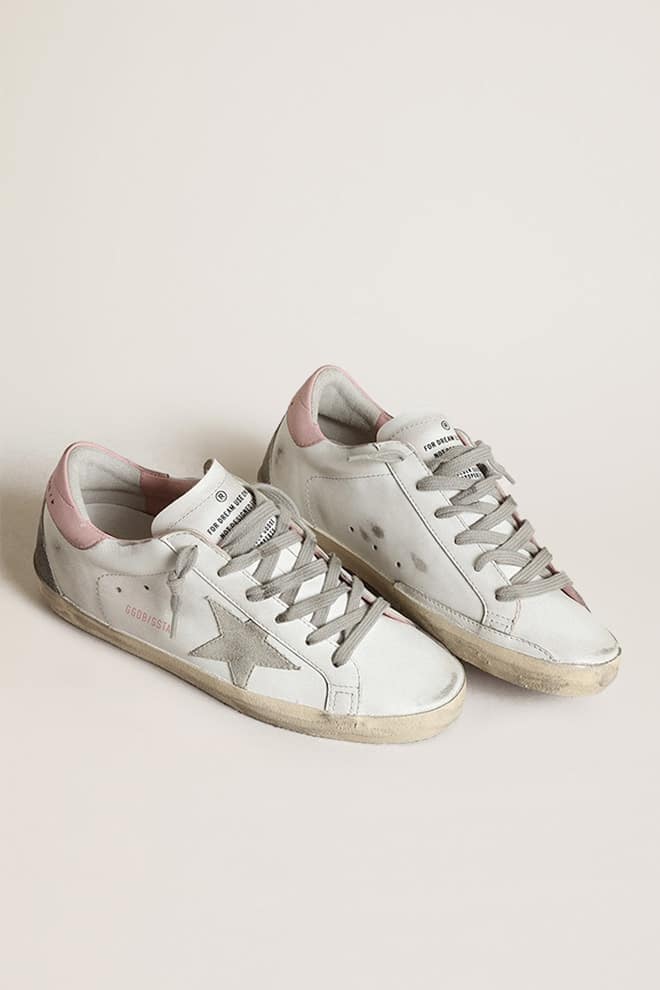 Golden Goose Women's Super-Star with gray suede star and pink leather heel tab