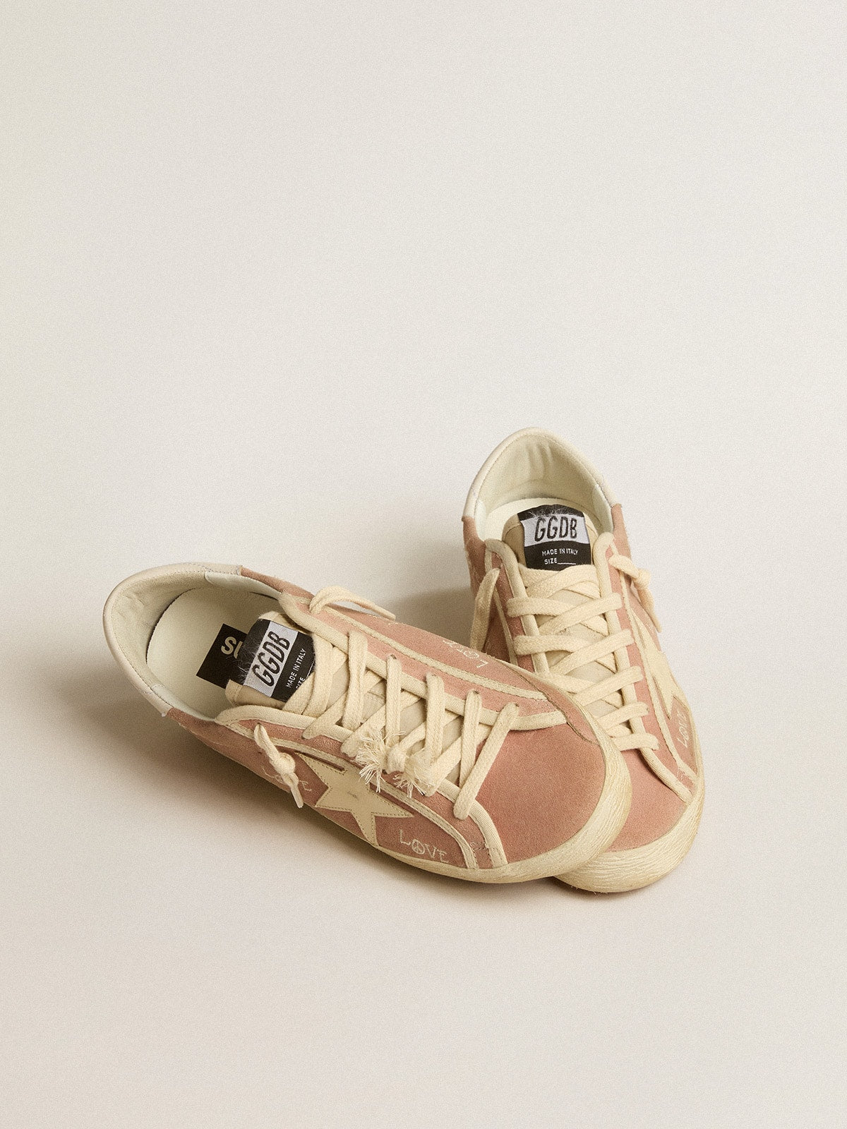 Golden Goose Women's Super-Star in powder-pink suede with cream leather star
