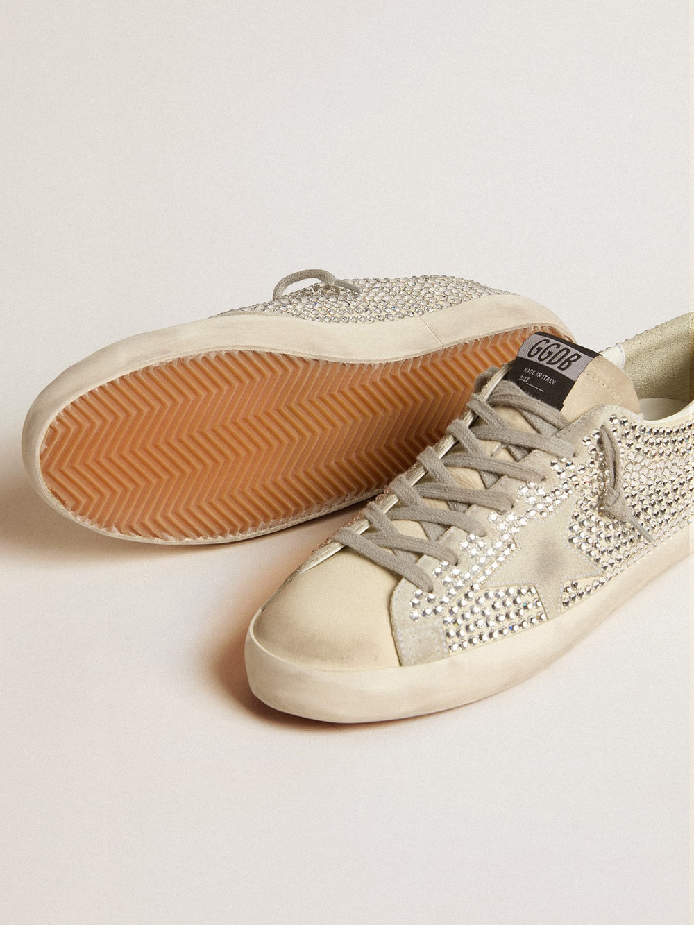 Golden Goose Super-Star in nubuck with Swarovski crystals and ice-gray suede star