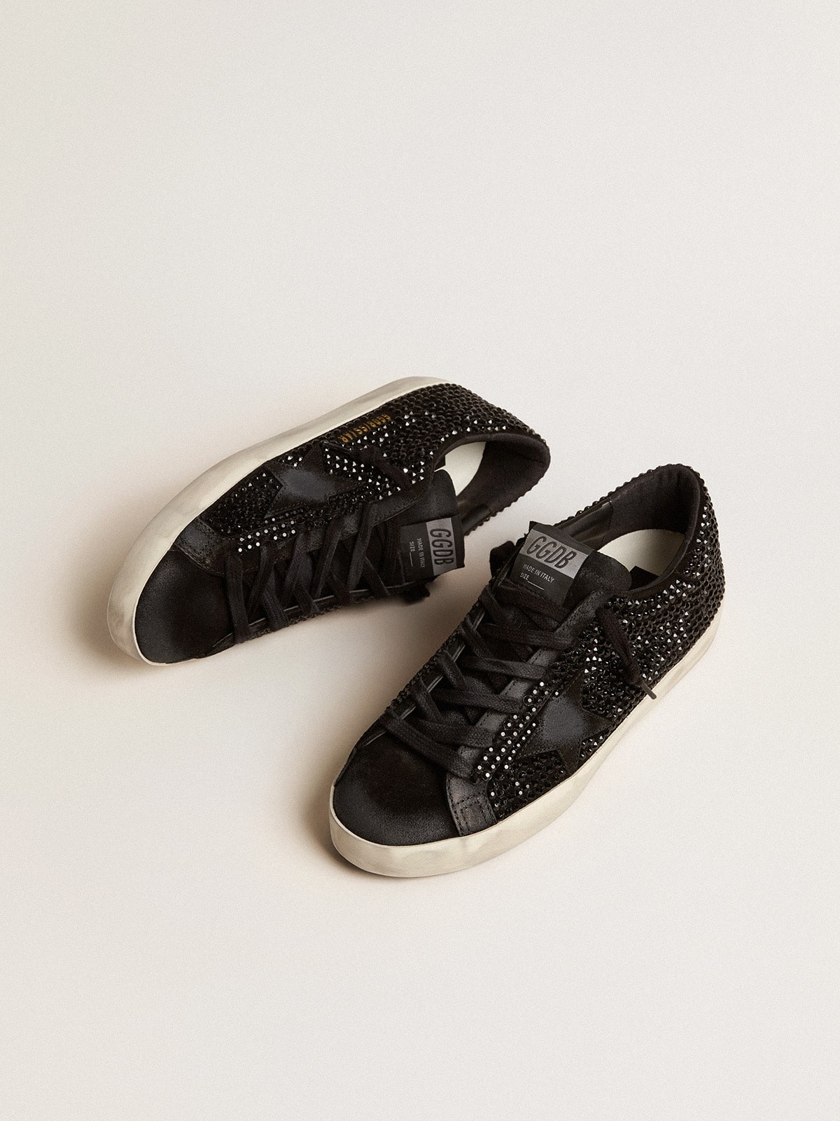Golden Goose Super-Star in black suede with Swarovski crystals and black suede star