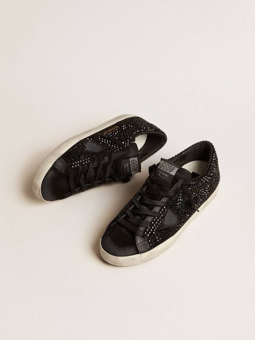 Golden Goose Super-Star in black suede with Swarovski crystals and black suede star