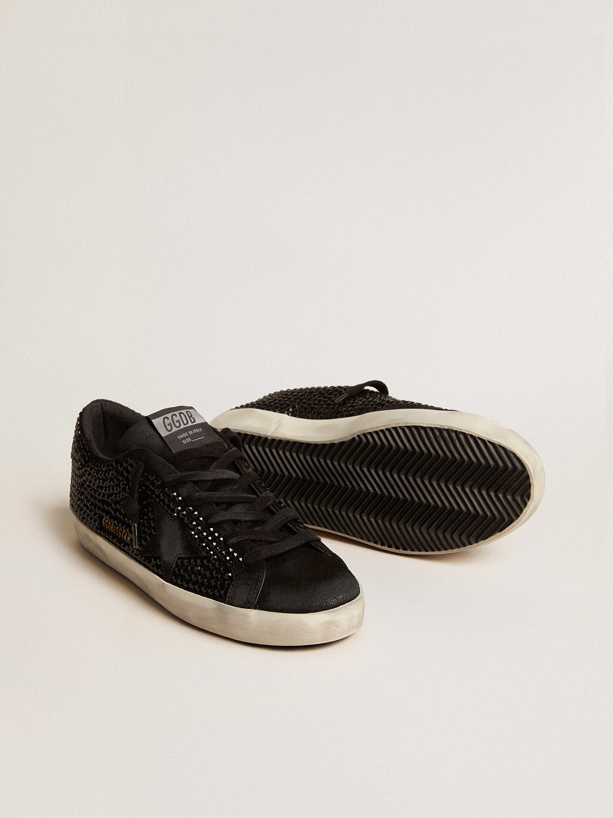 Golden Goose Super-Star in black suede with Swarovski crystals and black suede star