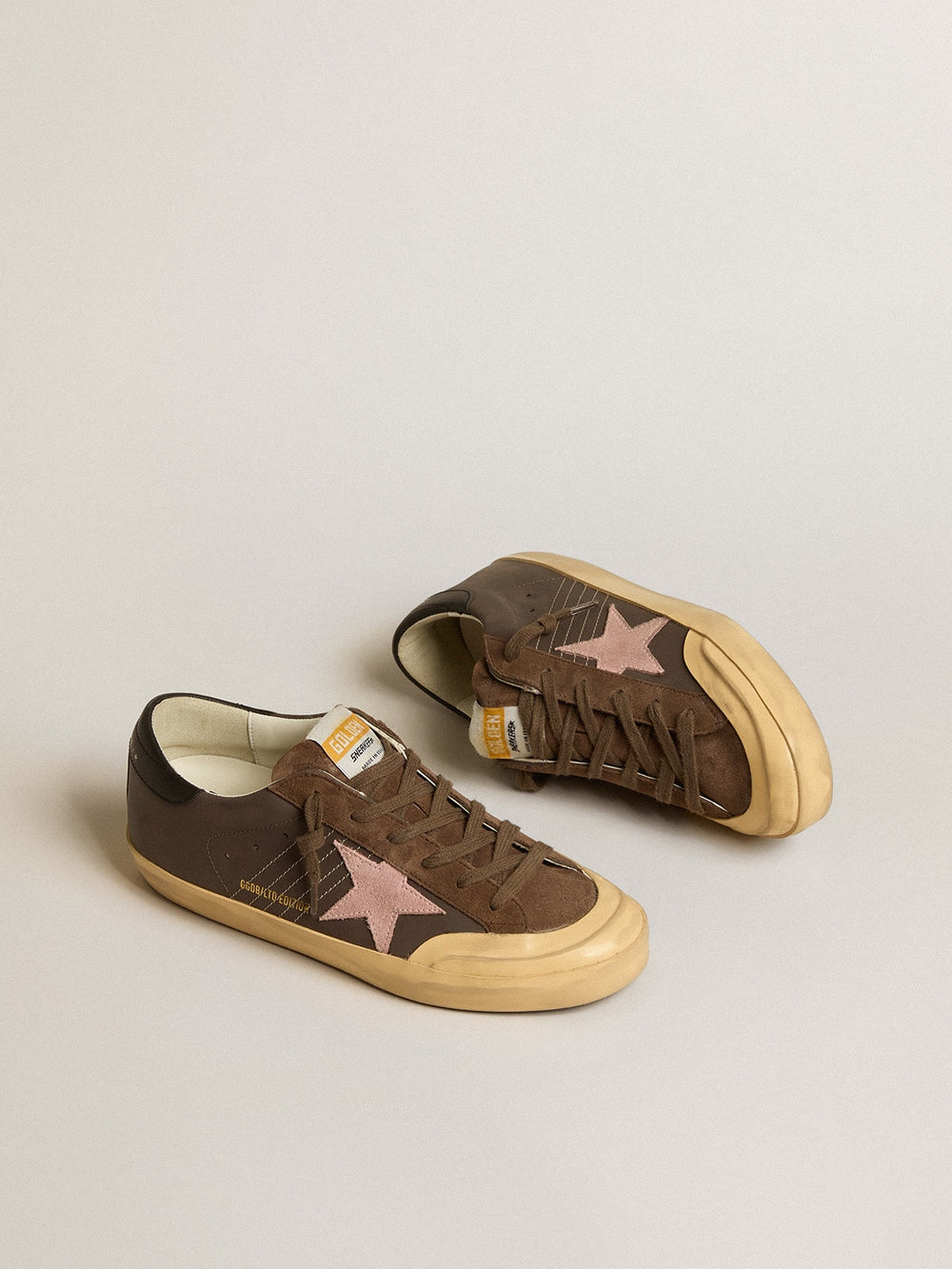 Golden Goose Women's Super-Star Penstar LTD in brown leather with pink suede star