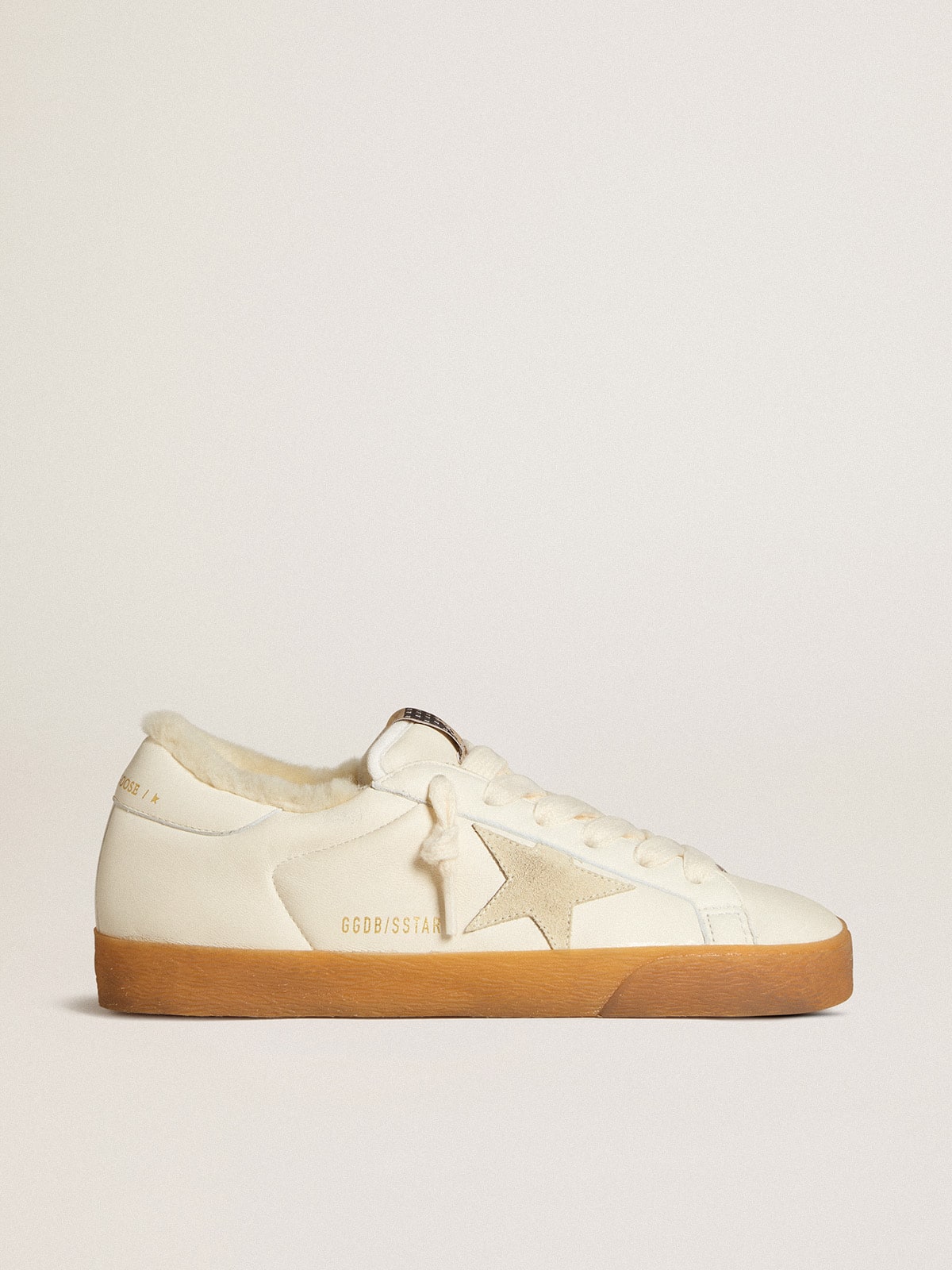 Golden Goose Super-Star in white nappa with suede star and shearling lining