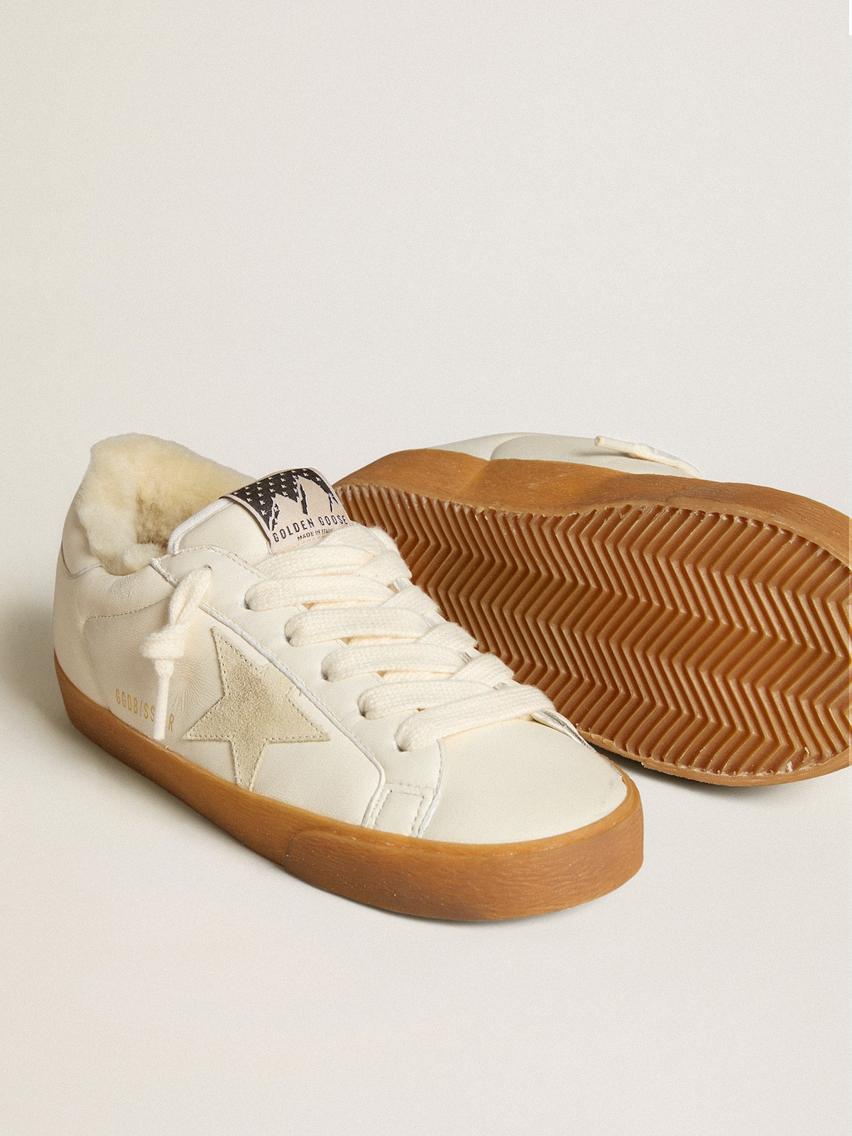 Golden Goose Super-Star in white nappa with suede star and shearling lining