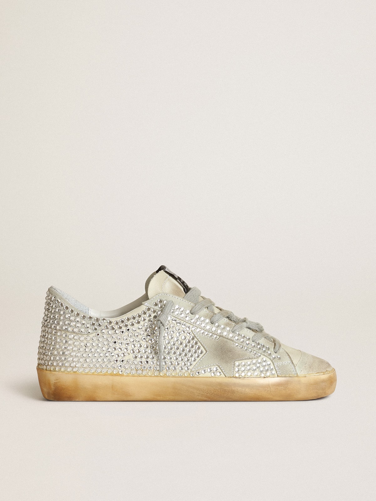 Golden Goose Women’s Super-Star in aged white nubuck with Swarovski crystals