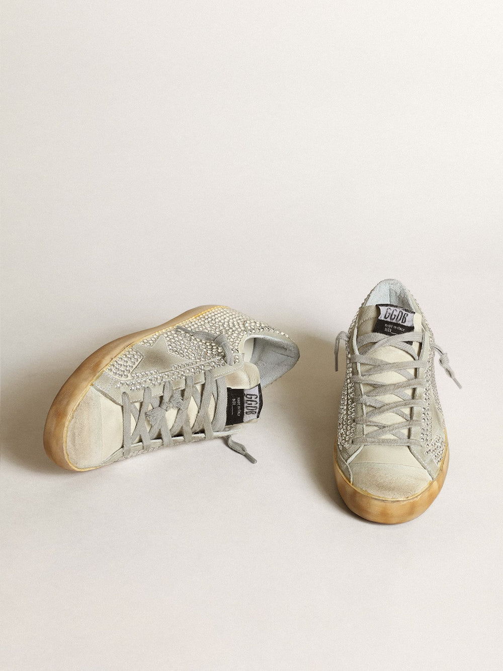 Golden Goose Women’s Super-Star in aged white nubuck with Swarovski crystals