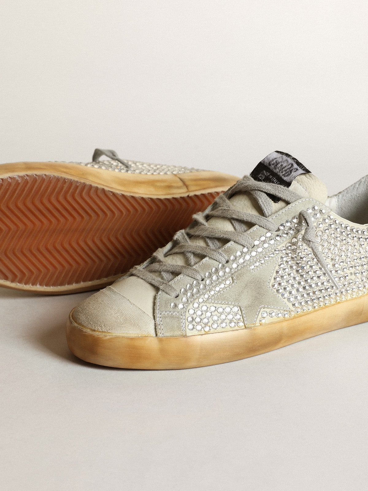 Golden Goose Women’s Super-Star in aged white nubuck with Swarovski crystals