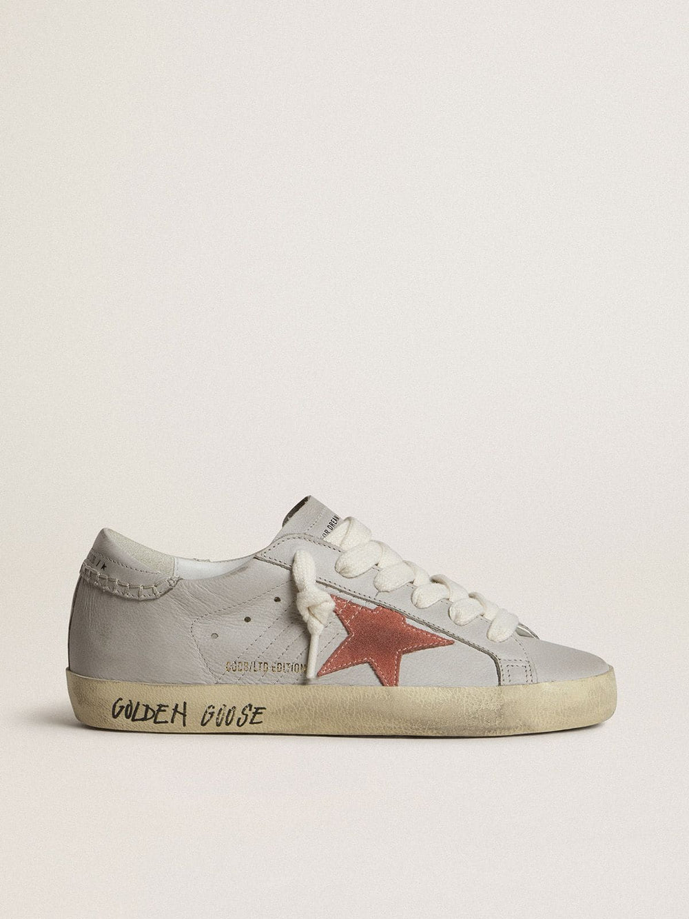 Golden Goose Women's Super-Star LTD in gray leather with brick-red suede star