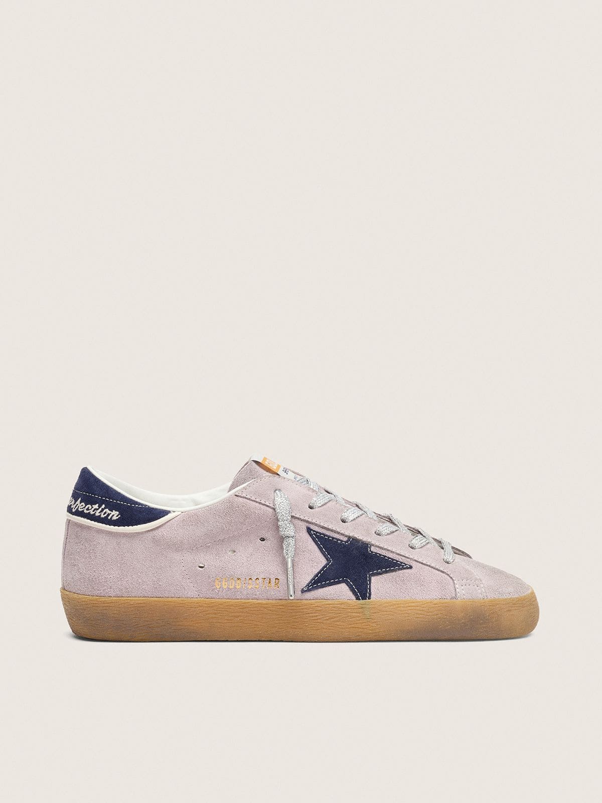 Golden Goose Women’s Super-Star  in lilac suede with midnight blue suede star and heel tab