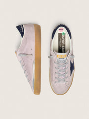 Golden Goose Women’s Super-Star  in lilac suede with midnight blue suede star and heel tab