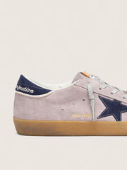 Golden Goose Women’s Super-Star  in lilac suede with midnight blue suede star and heel tab