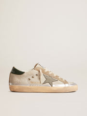 Golden Goose Super-Star in gray canvas with a green leather star and heel tab