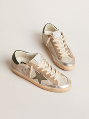 Golden Goose Super-Star in gray canvas with a green leather star and heel tab