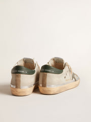 Golden Goose Super-Star in gray canvas with a green leather star and heel tab