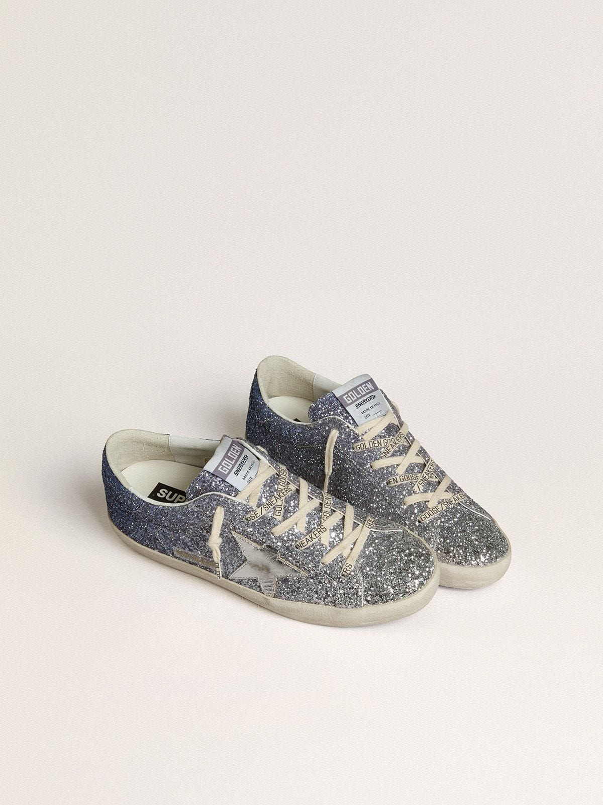 Golden Goose Super-Star LTD in multicolor glitter with silver metallic leather star