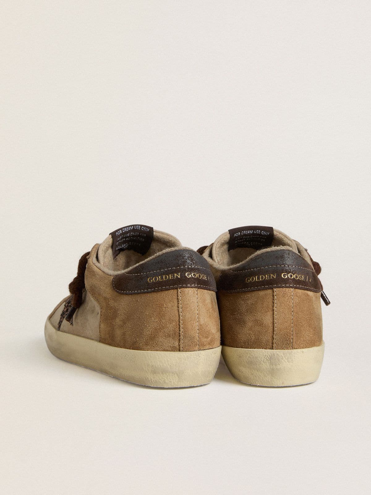 Golden Goose Women's Super-Star in beige and brown suede with brown glitter star