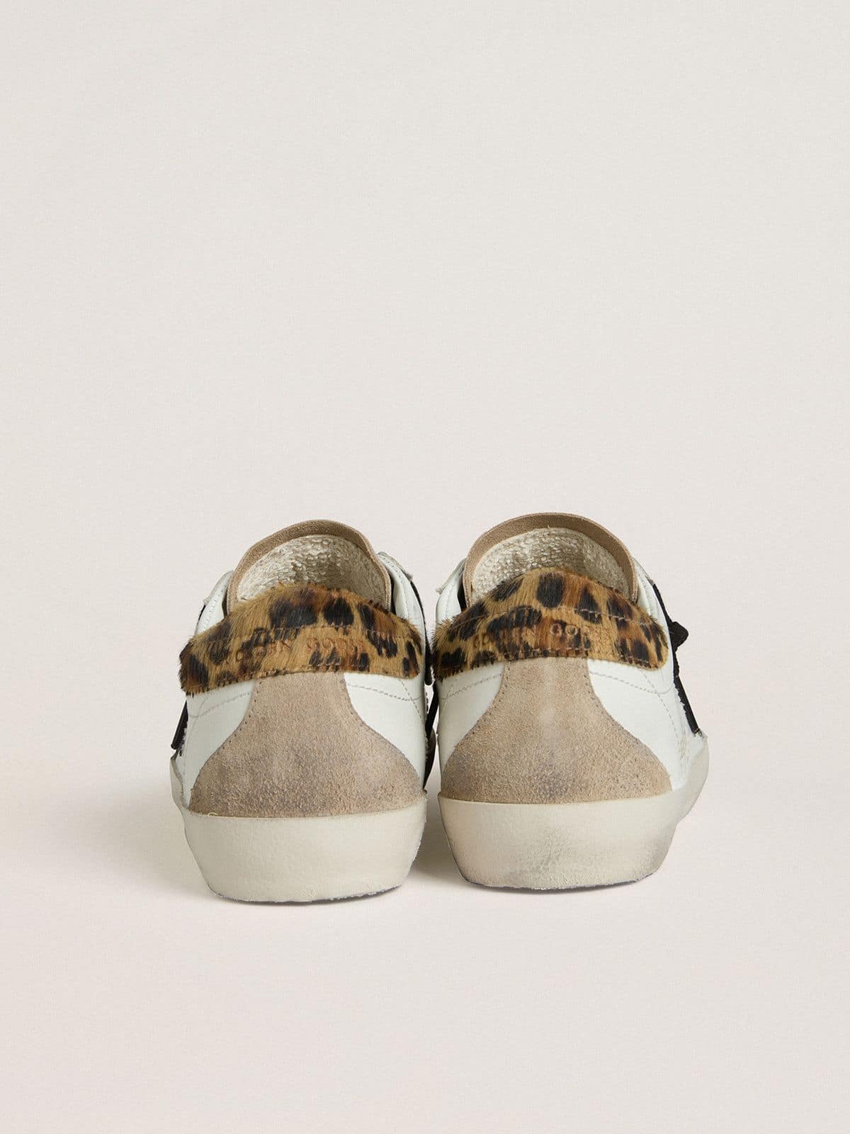 Golden Goose Women's Super-Star with black glitter star and leopard-print pony skin heel tab