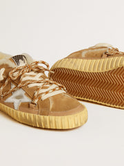 Golden Goose Super-Star in beige suede and shearling with metallic leather star
