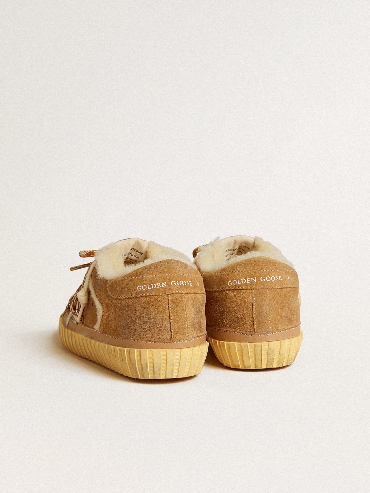Golden Goose Super-Star in beige suede and shearling with metallic leather star
