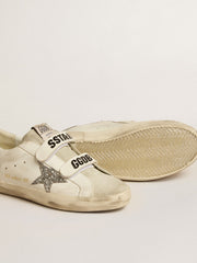Golden Goose Women’s Old School with silver glitter star and ice-gray suede tongue
