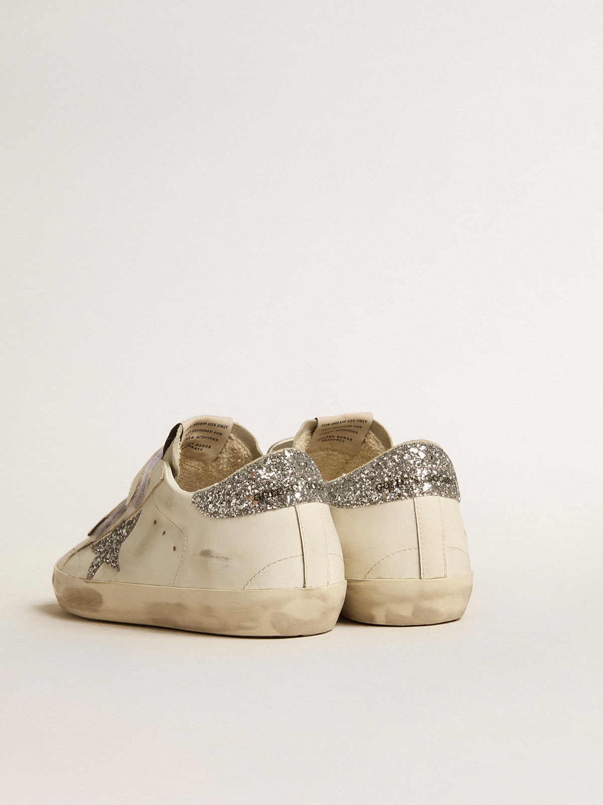Golden Goose Women’s Old School with silver glitter star and ice-gray suede tongue