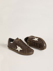 Golden Goose Women’s Super-Star LTD in dark brown leather with cream suede star and studs