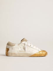 Golden Goose Women's Super-Star LTD in white leather with ice-gray suede inserts and gold-colored tape