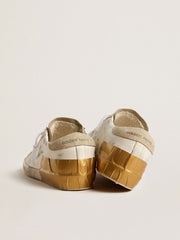 Golden Goose Women's Super-Star LTD in white leather with ice-gray suede inserts and gold-colored tape