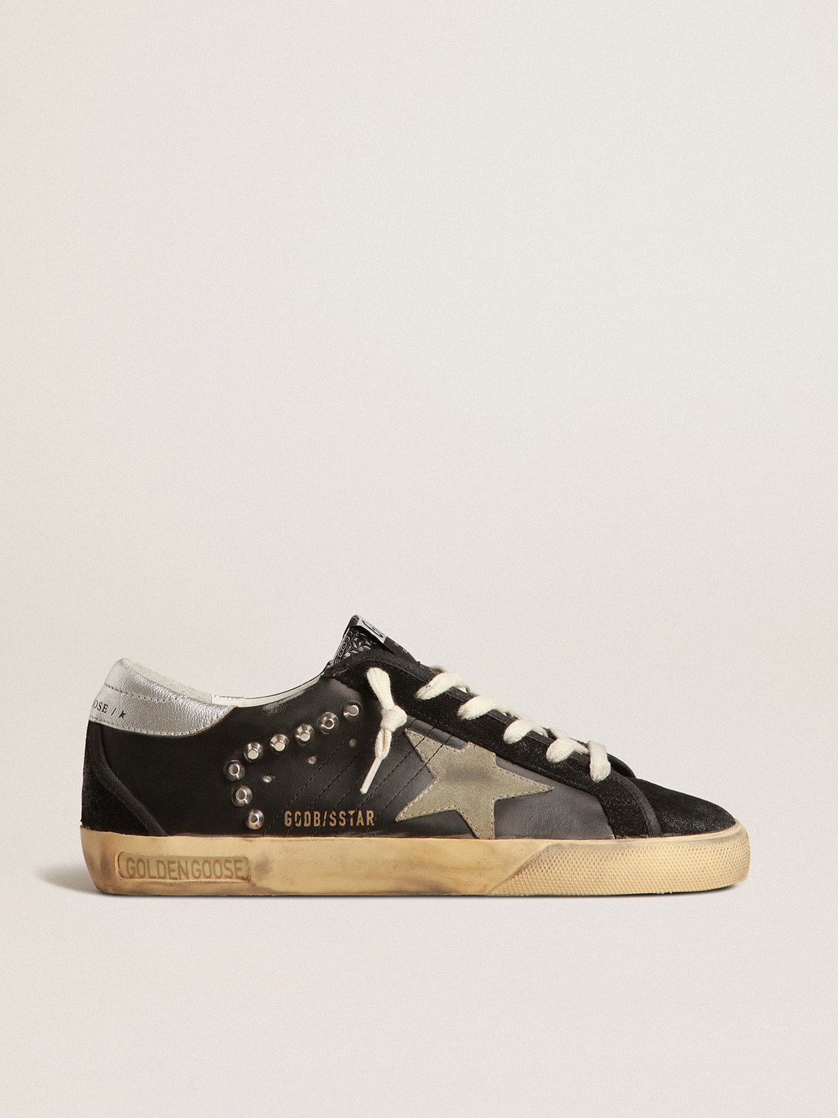 Golden Goose Women’s Super-Star in black leather and suede with silver studs