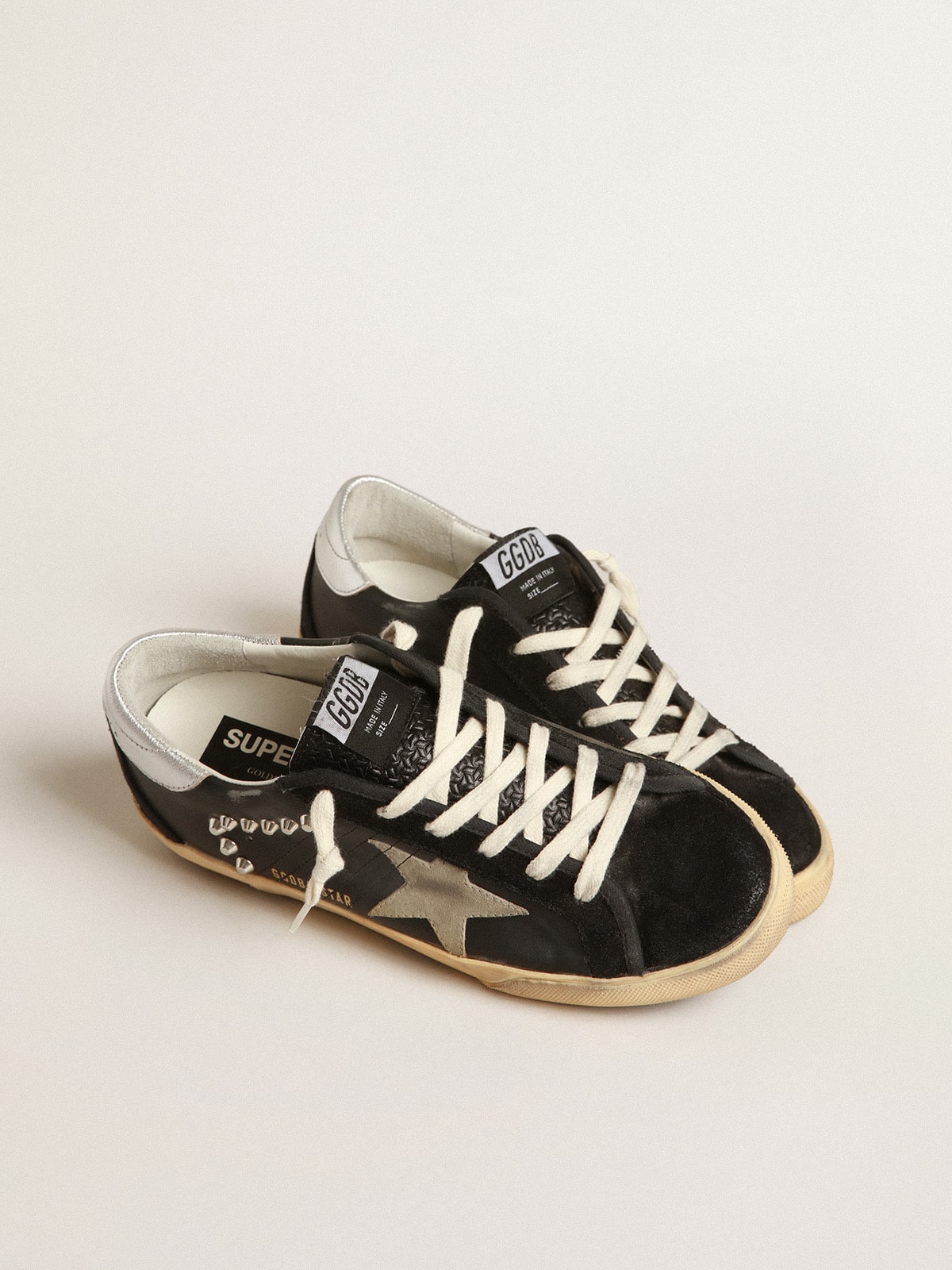 Golden Goose Women’s Super-Star in black leather and suede with silver studs
