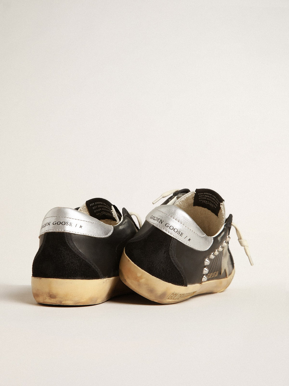 Golden Goose Women’s Super-Star in black leather and suede with silver studs