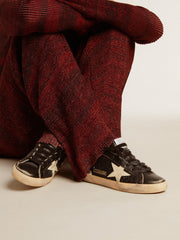 Golden Goose Women's Super-Star in black glitter and nappa with cream leather star and heel tab
