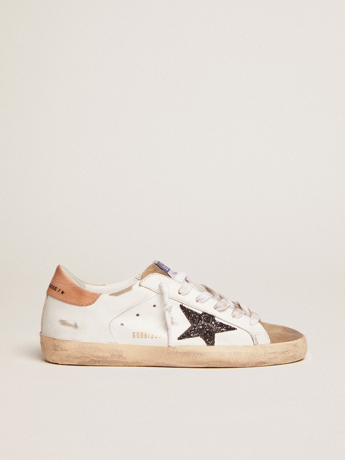 Golden Goose Women's Super-Star with black glitter star and pink heel tab