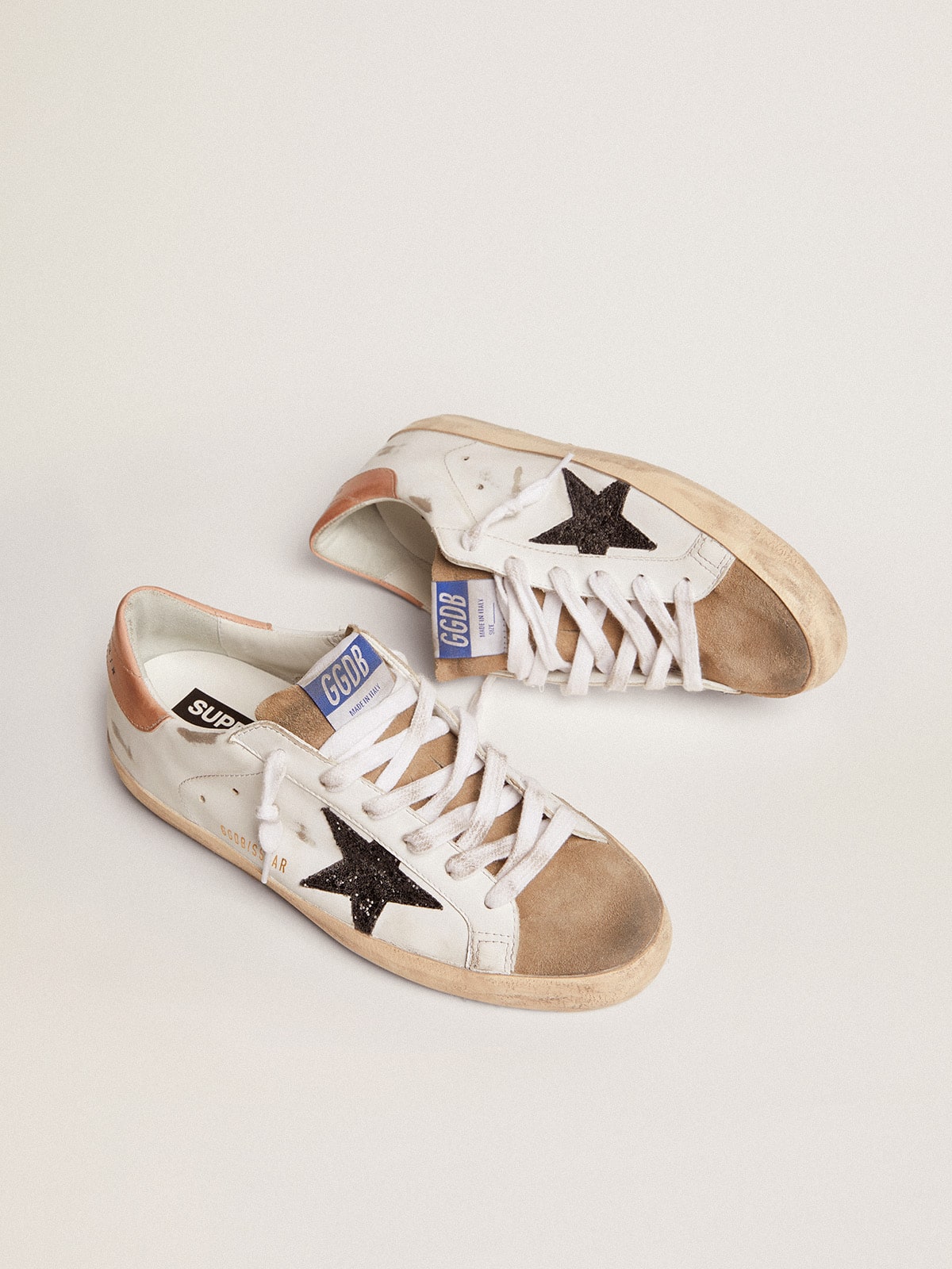 Golden Goose Women's Super-Star with black glitter star and pink heel tab