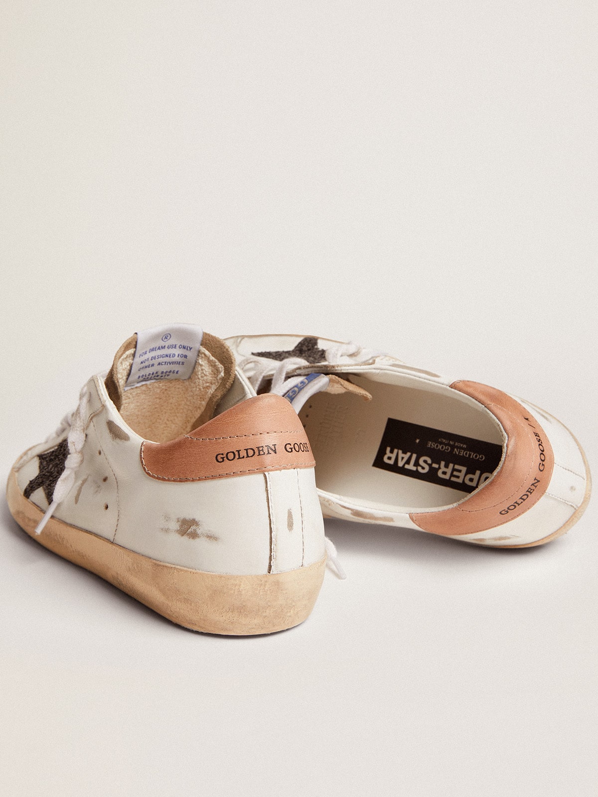 Golden Goose Women's Super-Star with black glitter star and pink heel tab