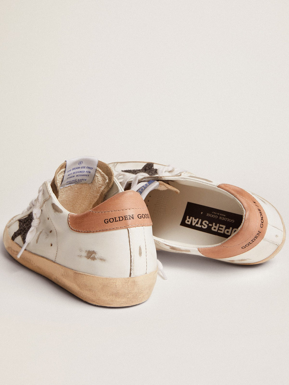 Golden Goose Women's Super-Star with black glitter star and pink heel tab