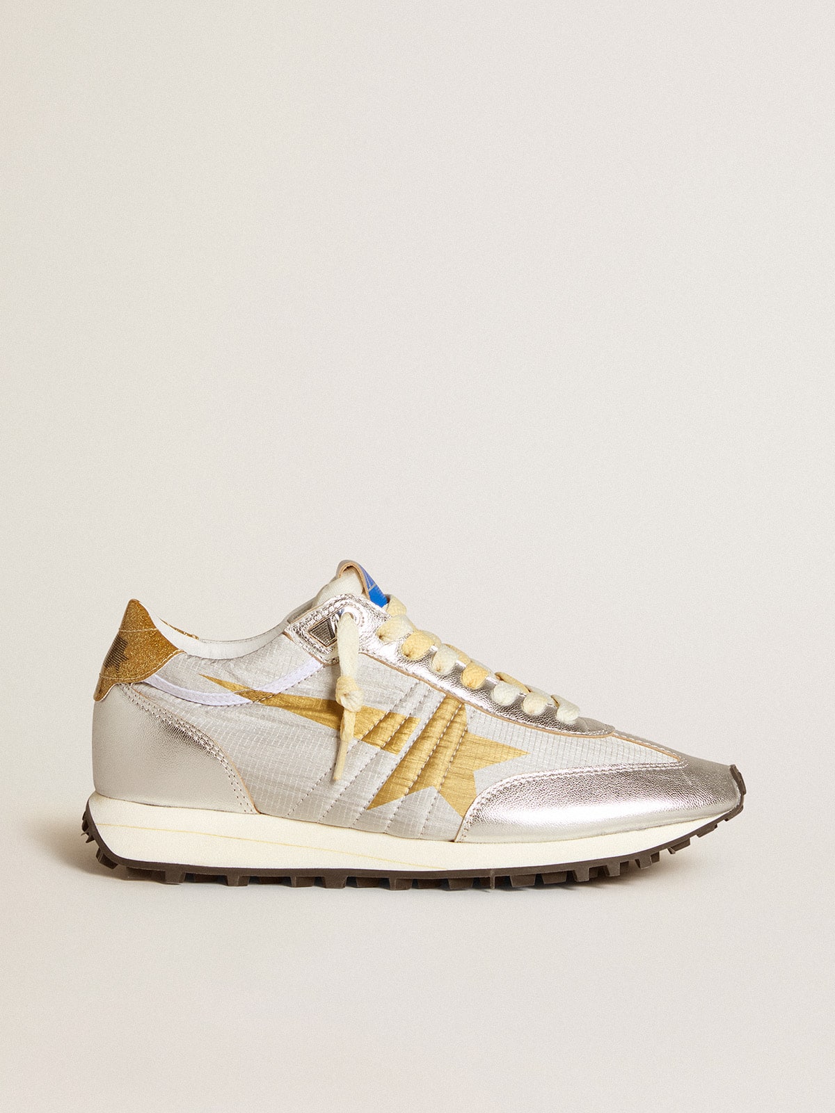 Golden Goose Women’s Marathon with silver ripstop nylon upper and gold star