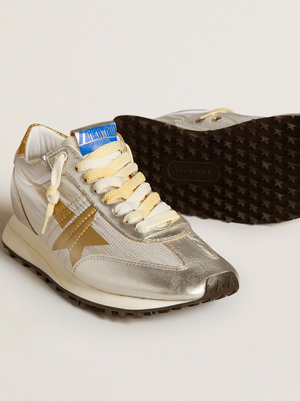 Golden Goose Women’s Marathon with silver ripstop nylon upper and gold star