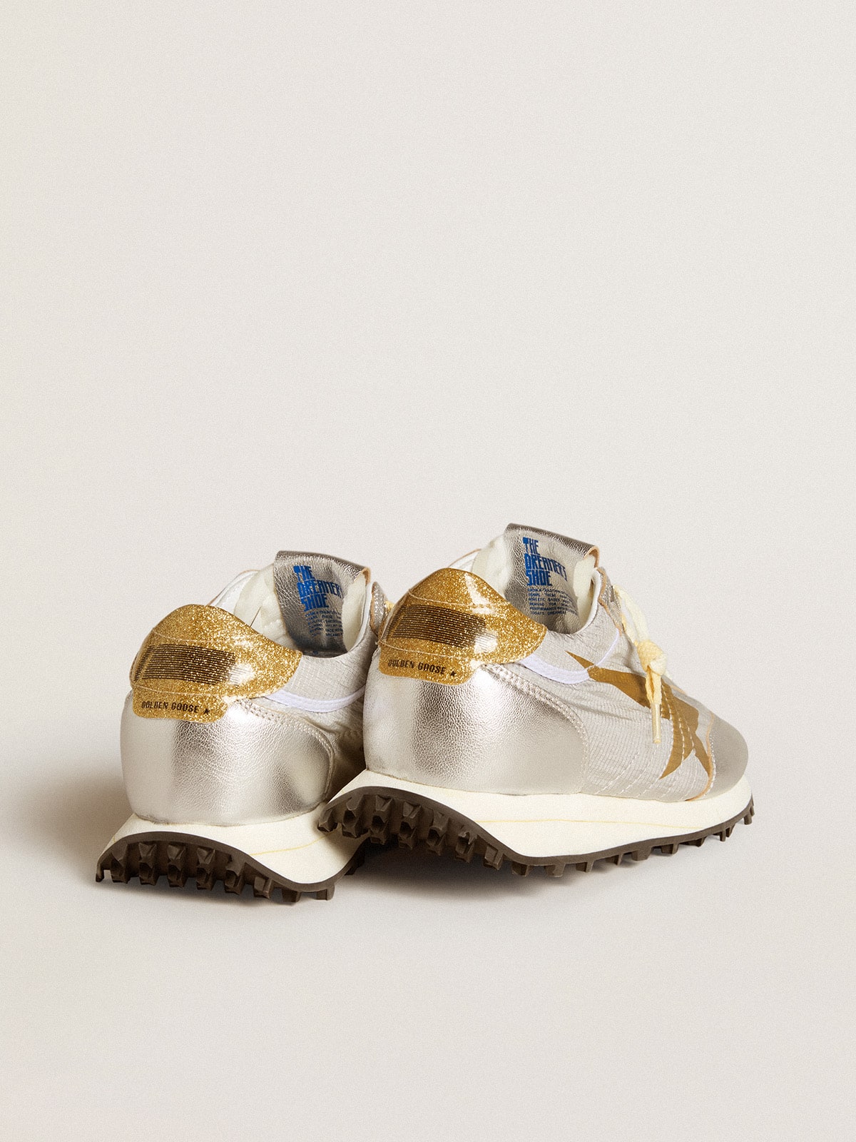 Golden Goose Women’s Marathon with silver ripstop nylon upper and gold star